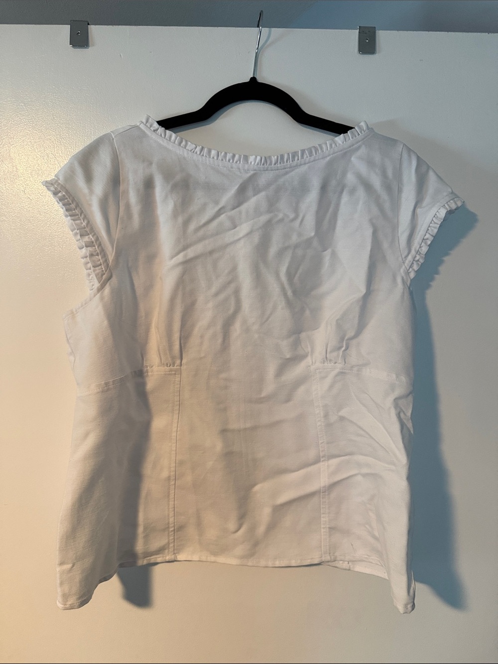 J. Crew White Ruffle-Trim Cap Sleeve Top